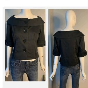 Peter Martin Black Round Collar Button Down Short Sleeve Blazer Jacket 10